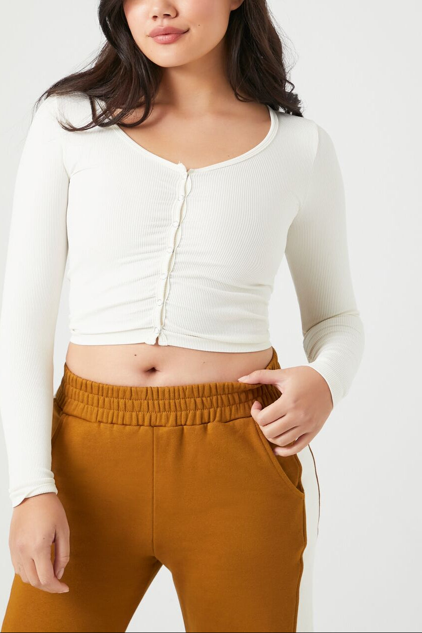  Forever 21 Seamless Ribbed Knit Crop Top - vanilla - Bonton