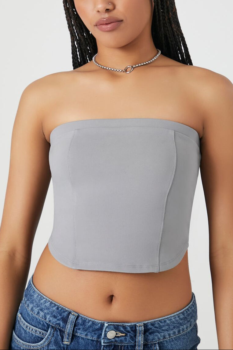  Forever 21 Ponte Knit Curved-Hem Tube Top - dark grey - Bonton