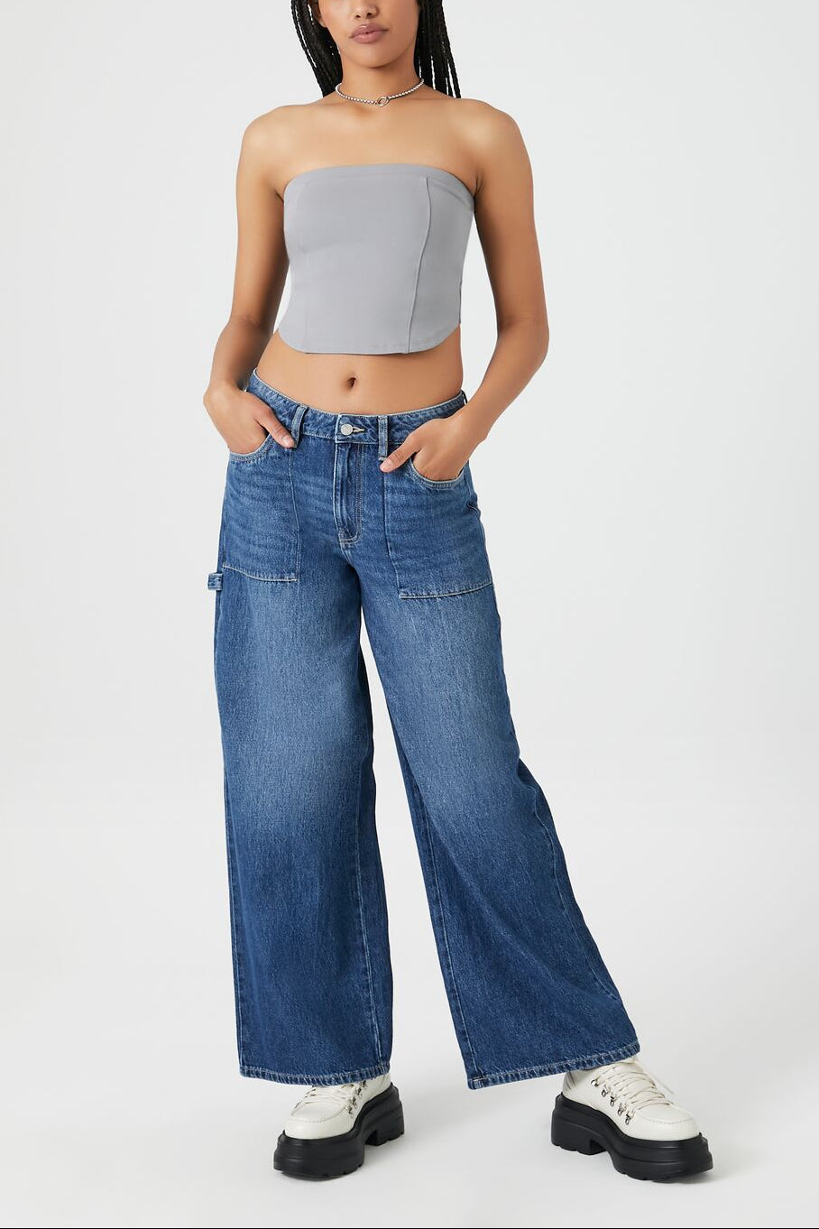  Forever 21 Ponte Knit Curved-Hem Tube Top - dark grey - Bonton