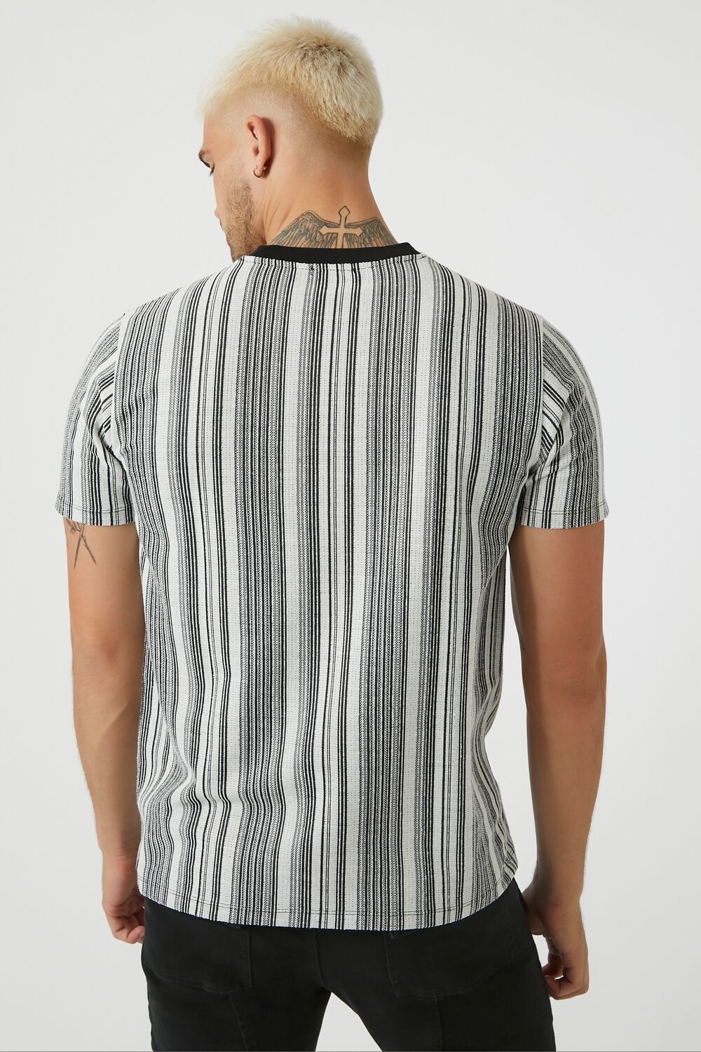  Forever 21 Striped Contrast Crew Tee - black white - Bonton