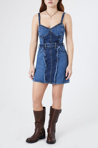 Frayed Colorblock Denim Dress