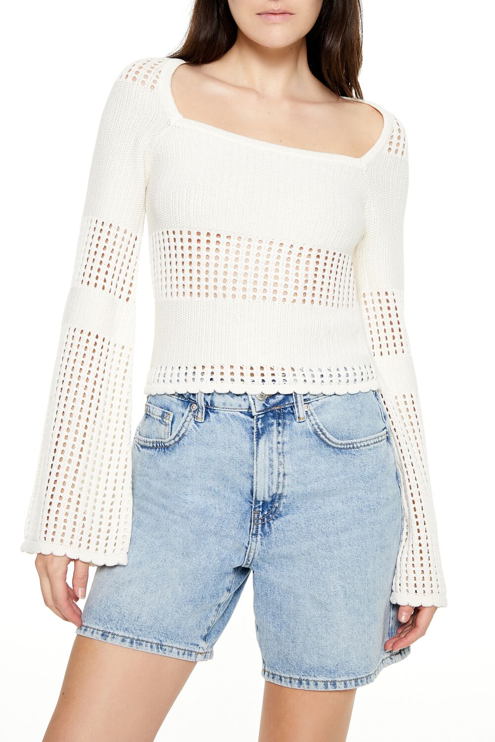  Forever 21 Open-Knit Bell-Sleeve Sweater - black - Bonton