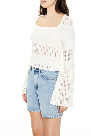 Open-Knit Bell-Sleeve Sweater
