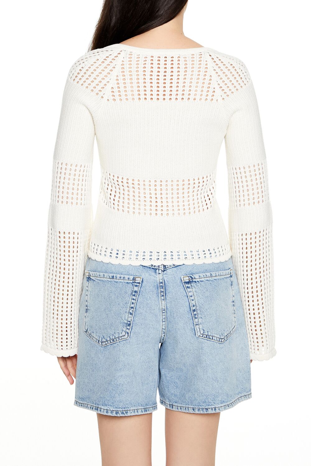  Forever 21 Open-Knit Bell-Sleeve Sweater - black - Bonton