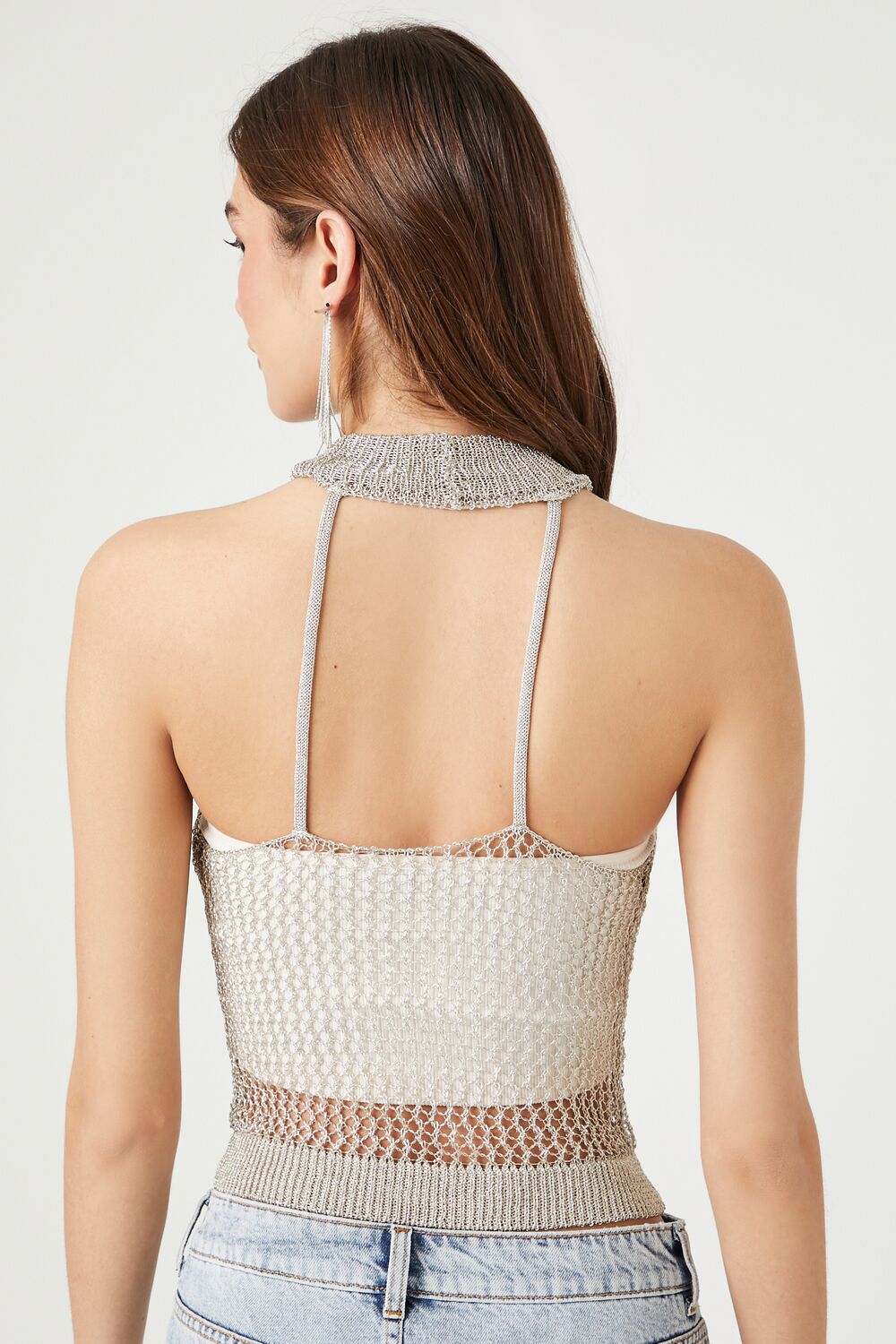  Forever 21 Sheer Crochet Sleeveless Top - turquoise - Bonton