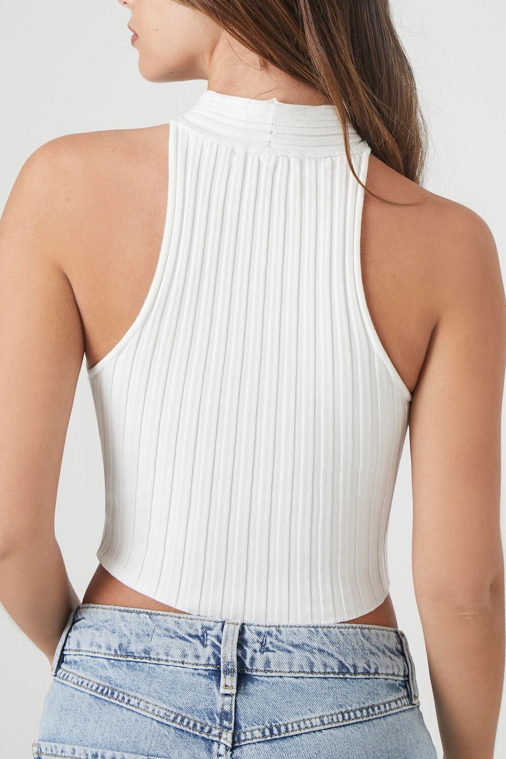  Forever 21 Ribbed Knit Halter Crop Top - white - Bonton