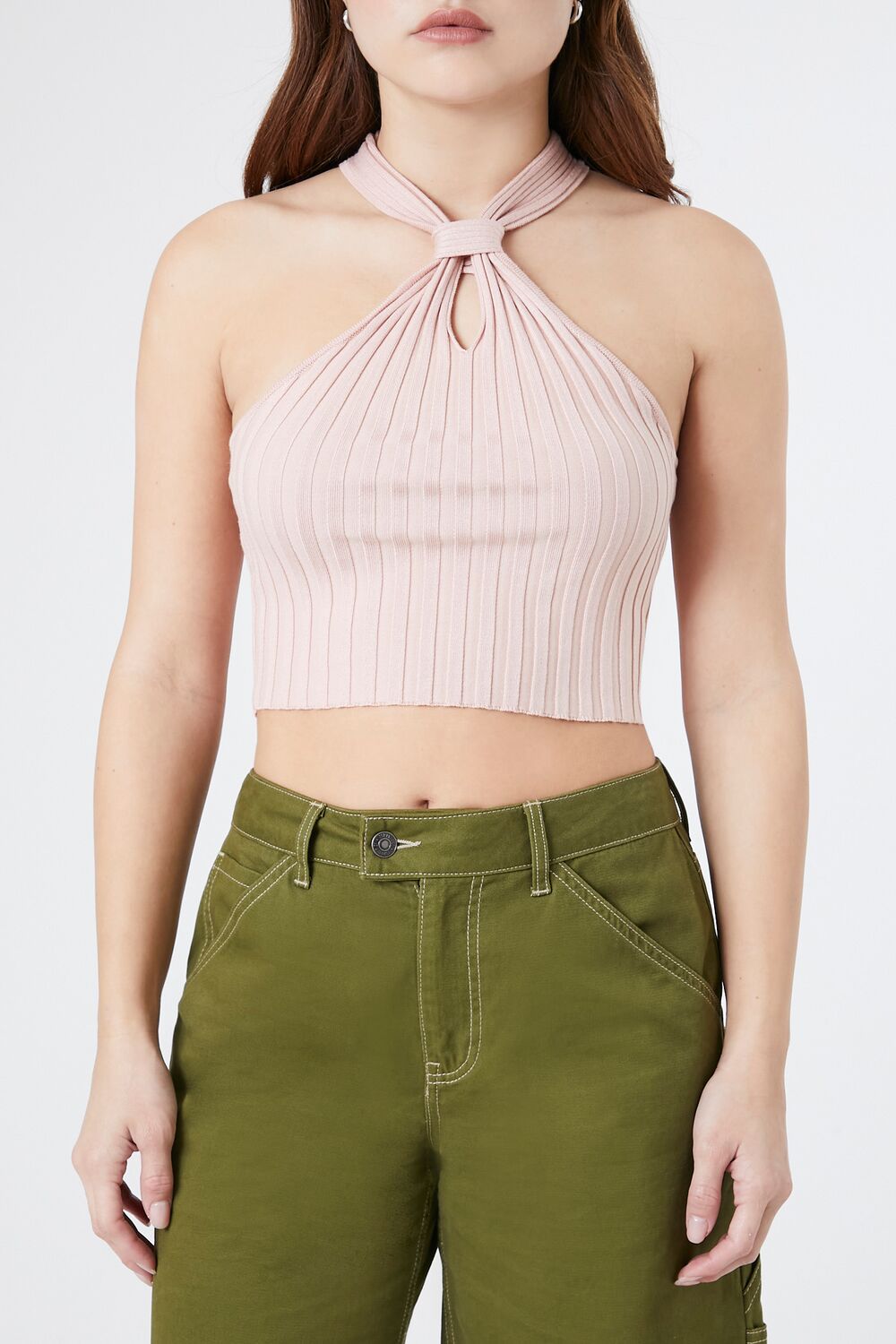  Forever 21 Ribbed Knit Halter Crop Top - white - Bonton