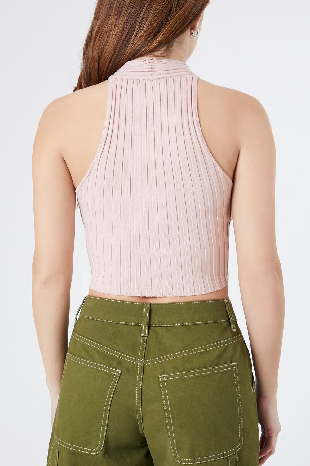  Forever 21 Ribbed Knit Halter Crop Top - white - Bonton