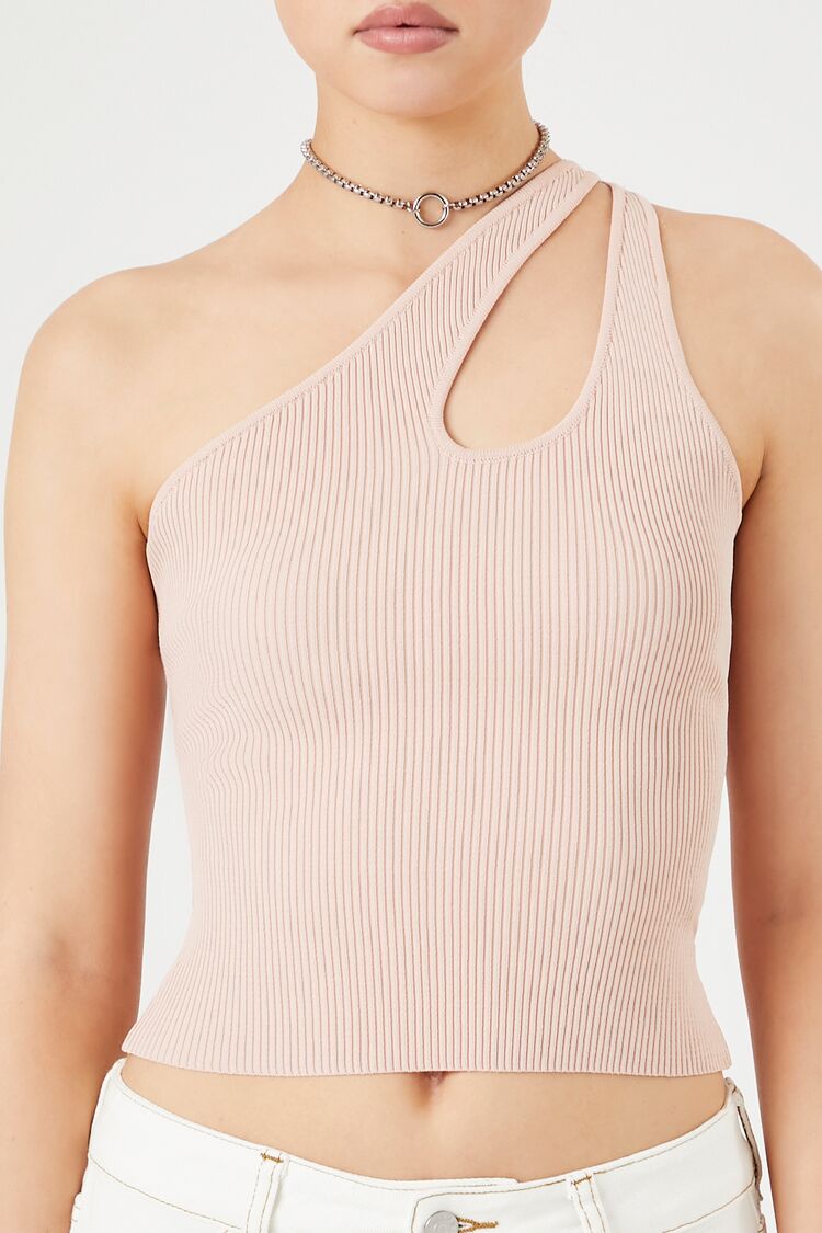  Forever 21 Sweater-Knit One-Shoulder Crop Top - white - Bonton