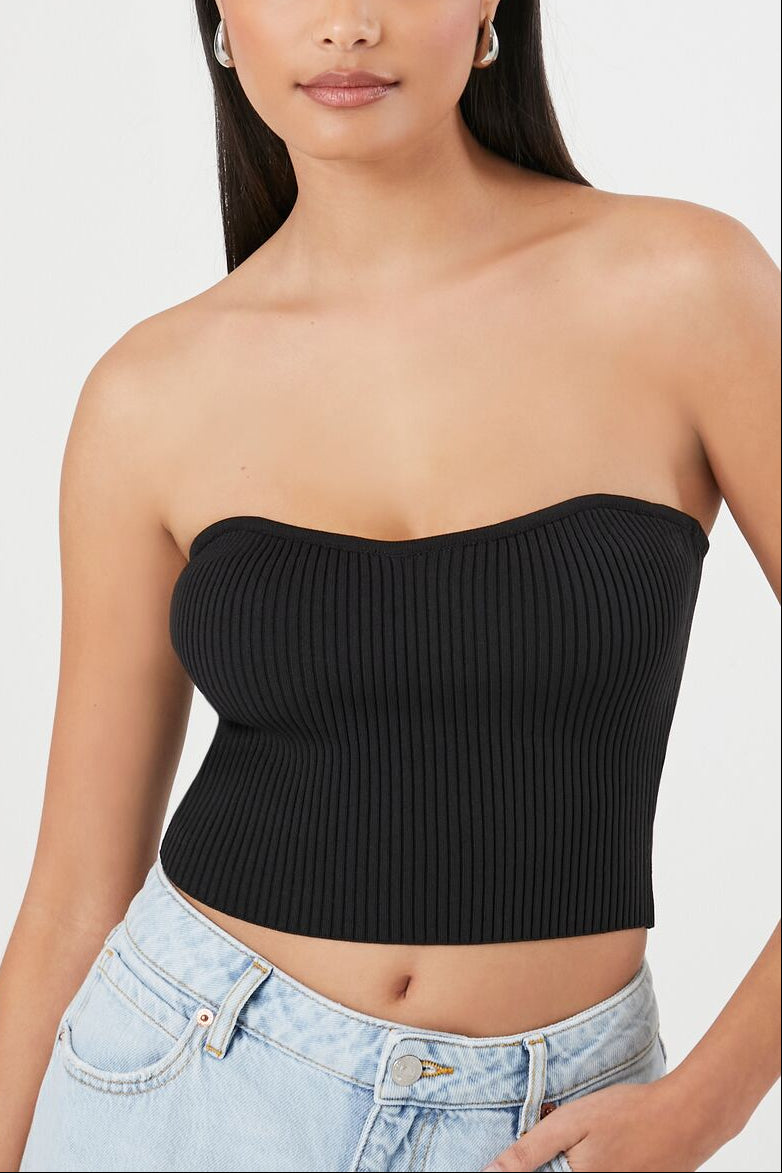  Forever 21 Sweater-Knit Cropped Tube Top - black - Bonton