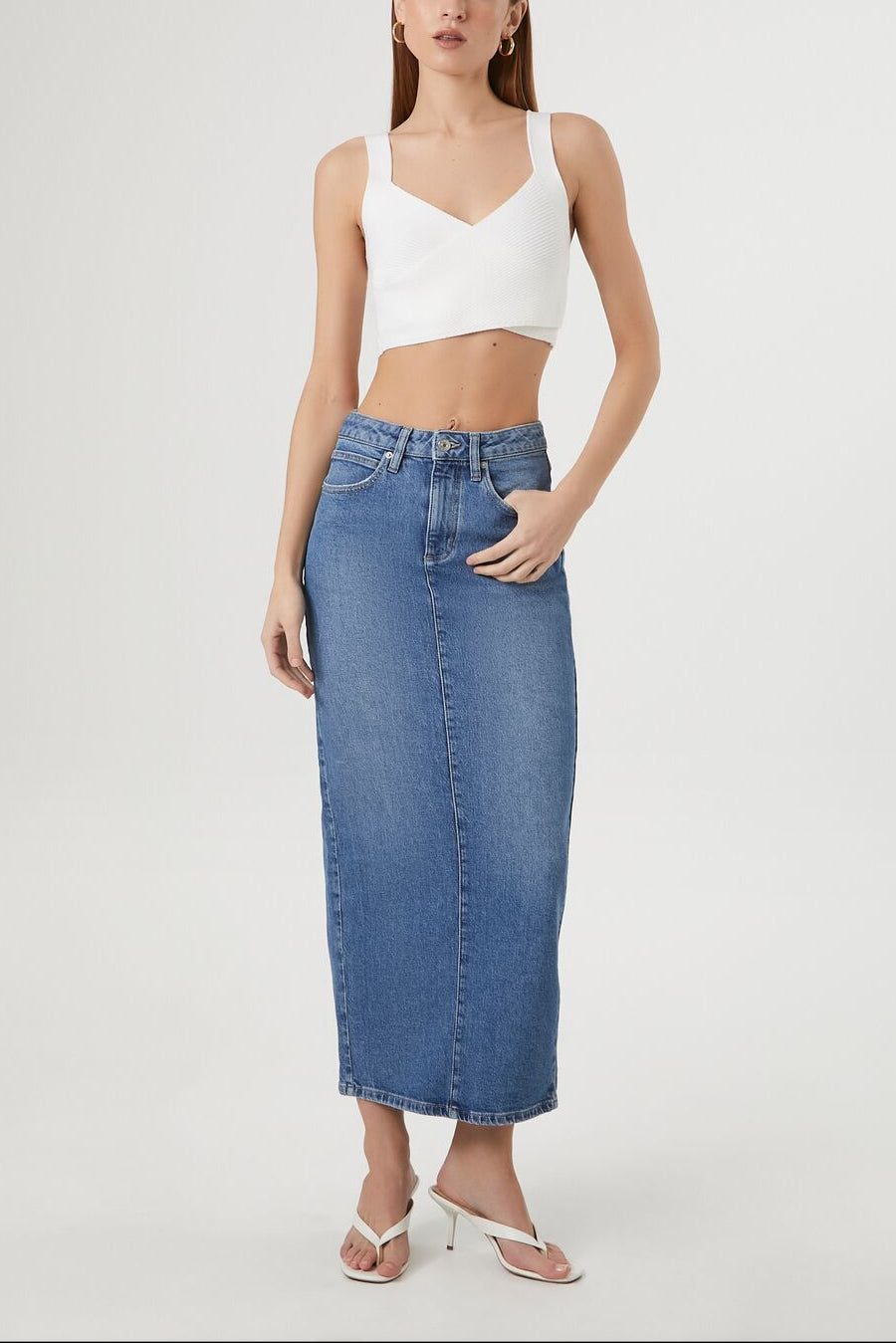  Forever 21 Sweater-Knit Crossover Crop Top - white - Bonton