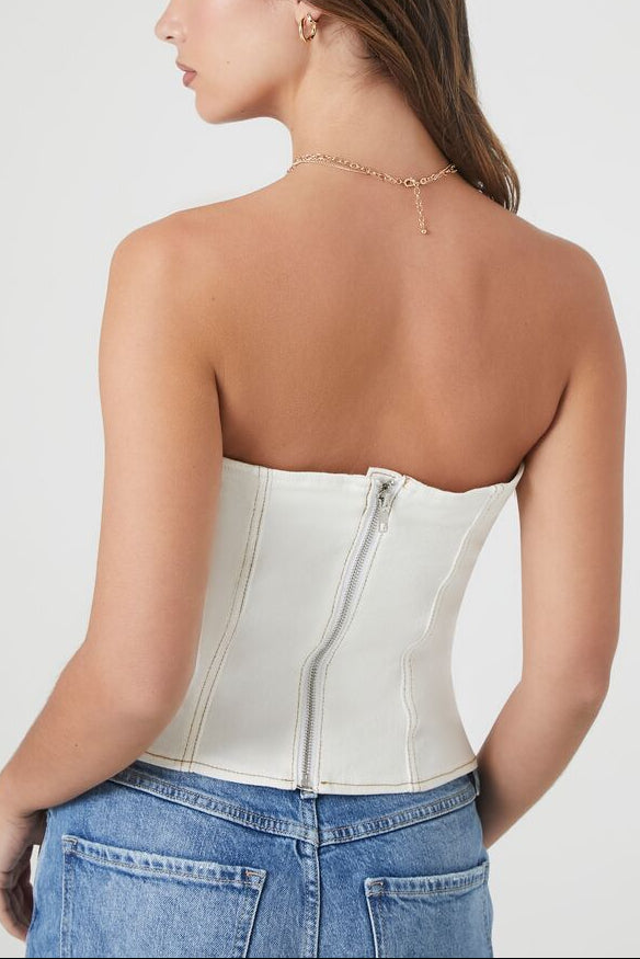  Forever 21 Denim Bustier Tube Top - white - Bonton