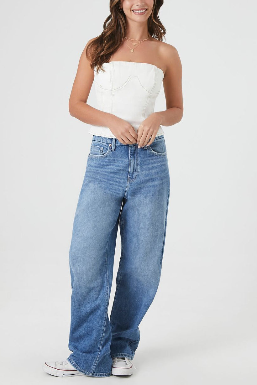  Forever 21 Denim Bustier Tube Top - white - Bonton