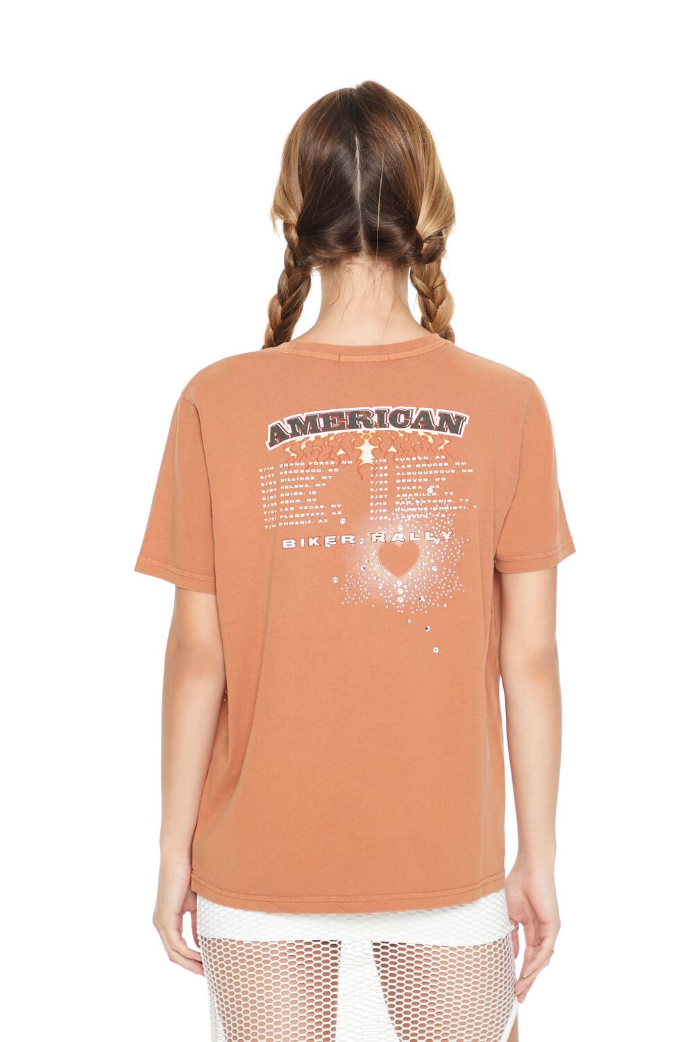  Forever 21 Rhinestone Biker Rally Tee - rust multi - Bonton