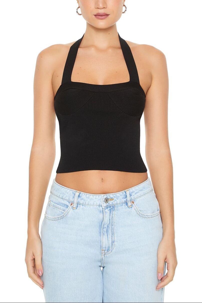  Forever 21 Sweater-Knit Bustier Halter Top - black - Bonton