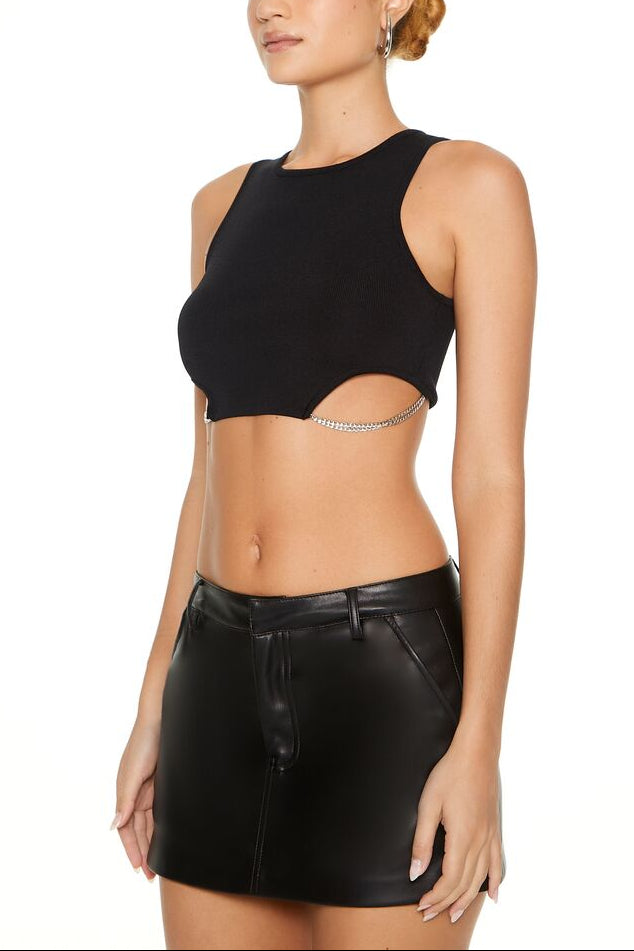  Forever 21 Sweater-Knit Chain Crop Top - black silver - Bonton