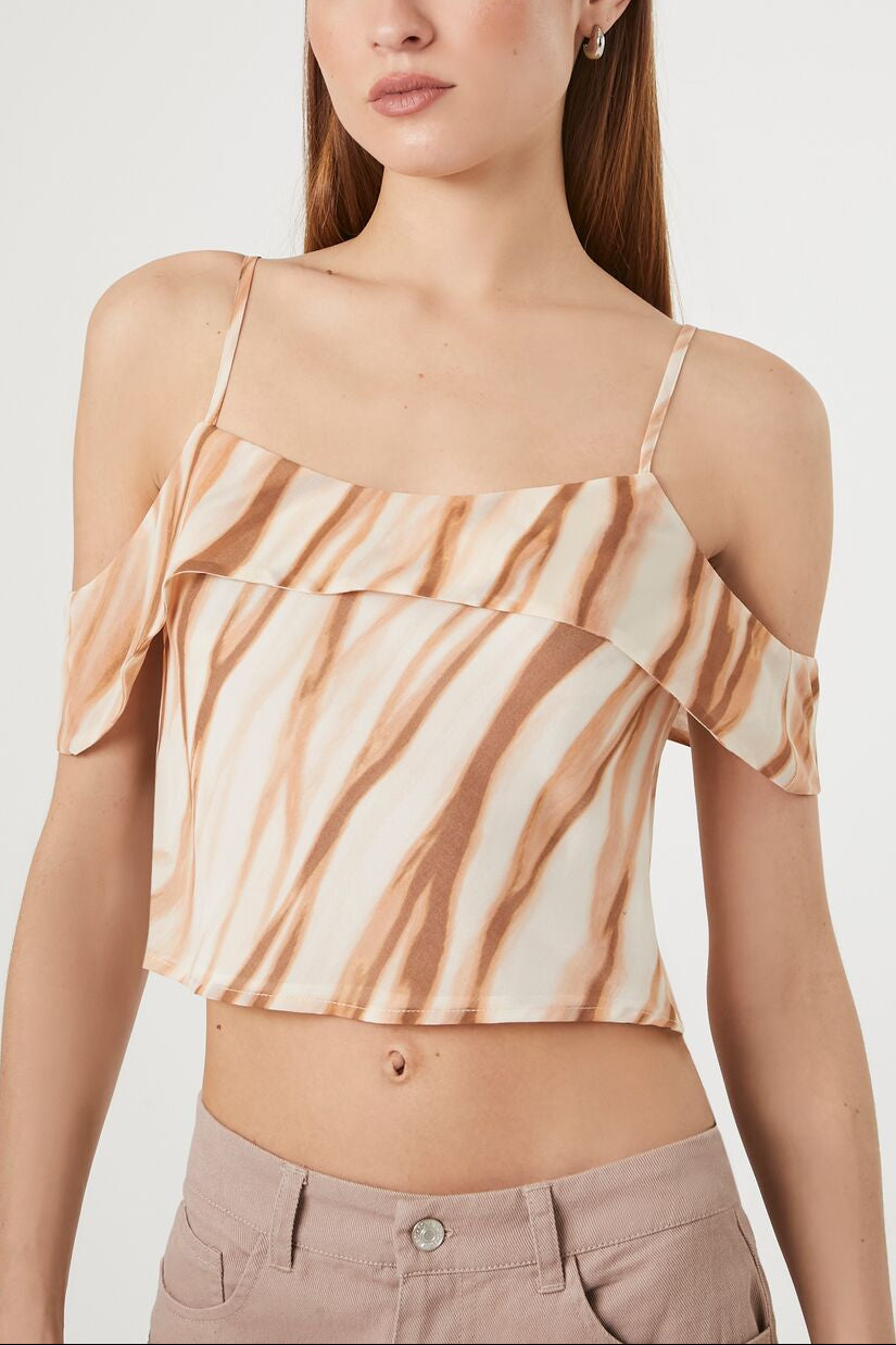  Forever 21 Marble Print Open-Shoulder Top - rose multi - Bonton