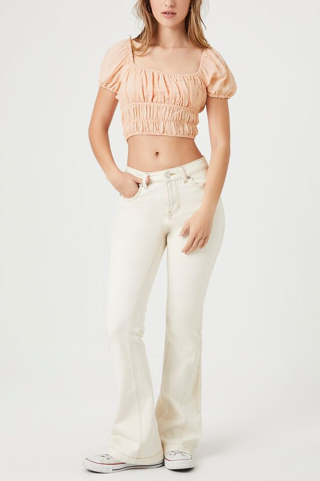  Forever 21 Shirred Puff-Sleeve Crop Top - blush - Bonton