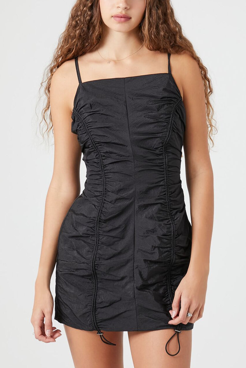 Forever 21 Ruched Toggle Drawstring Mini Dress - black-swatch - Bonton