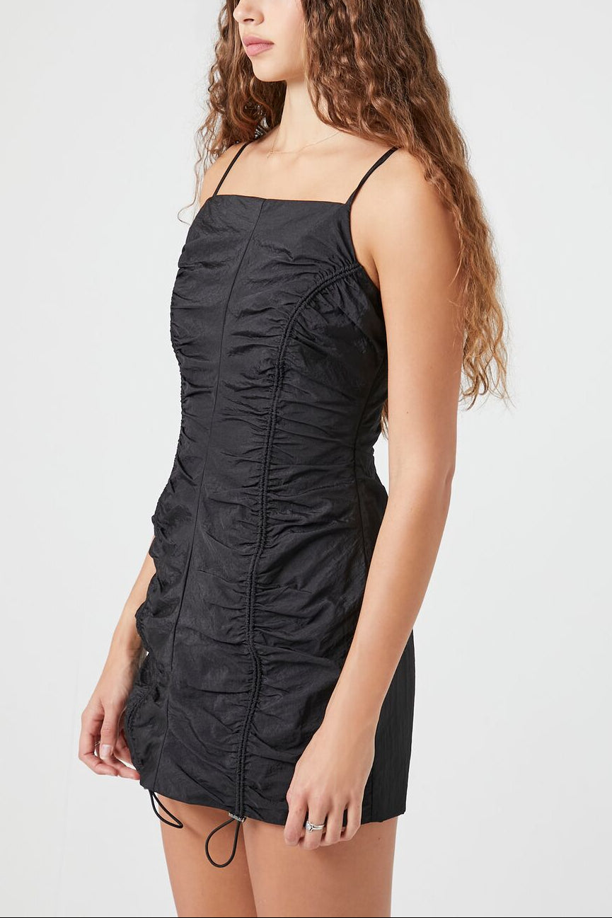  Forever 21 Ruched Toggle Drawstring Mini Dress - black-swatch - Bonton