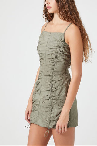 Ruched Toggle Drawstring Mini Dress