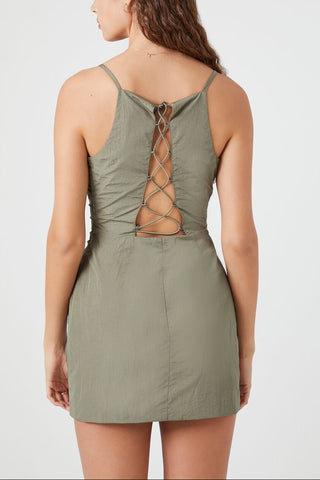 Ruched Toggle Drawstring Mini Dress