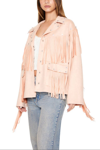 Fringe Faux Suede & Gem Jacket