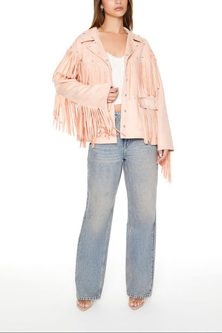 Fringe Faux Suede & Gem Jacket