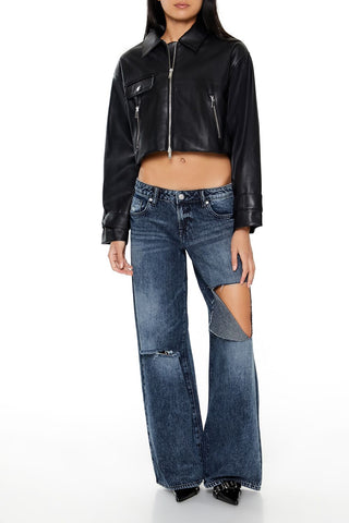 Cropped Faux Leather Moto Jacket