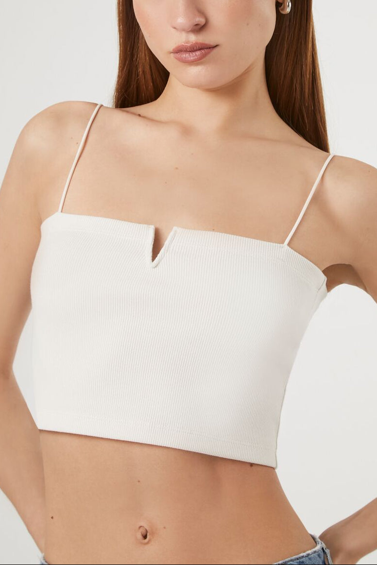  Forever 21 Notched Rib-Knit Cropped Cami - black - Bonton