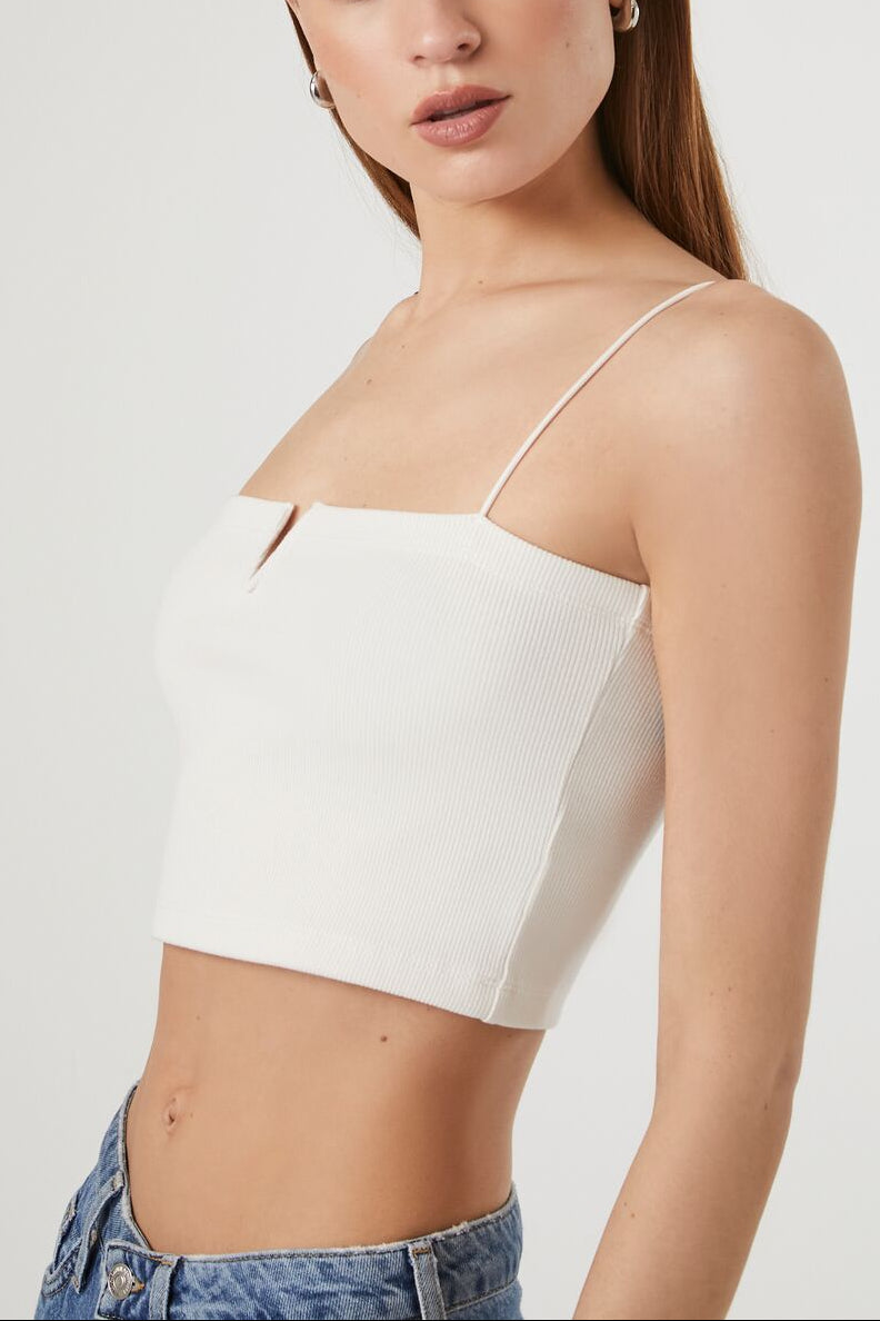  Forever 21 Notched Rib-Knit Cropped Cami - black - Bonton