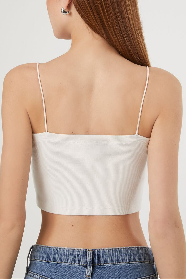  Forever 21 Notched Rib-Knit Cropped Cami - black - Bonton