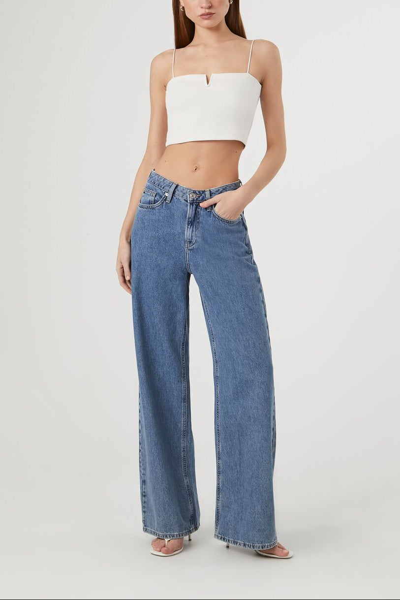  Forever 21 Notched Rib-Knit Cropped Cami - black - Bonton