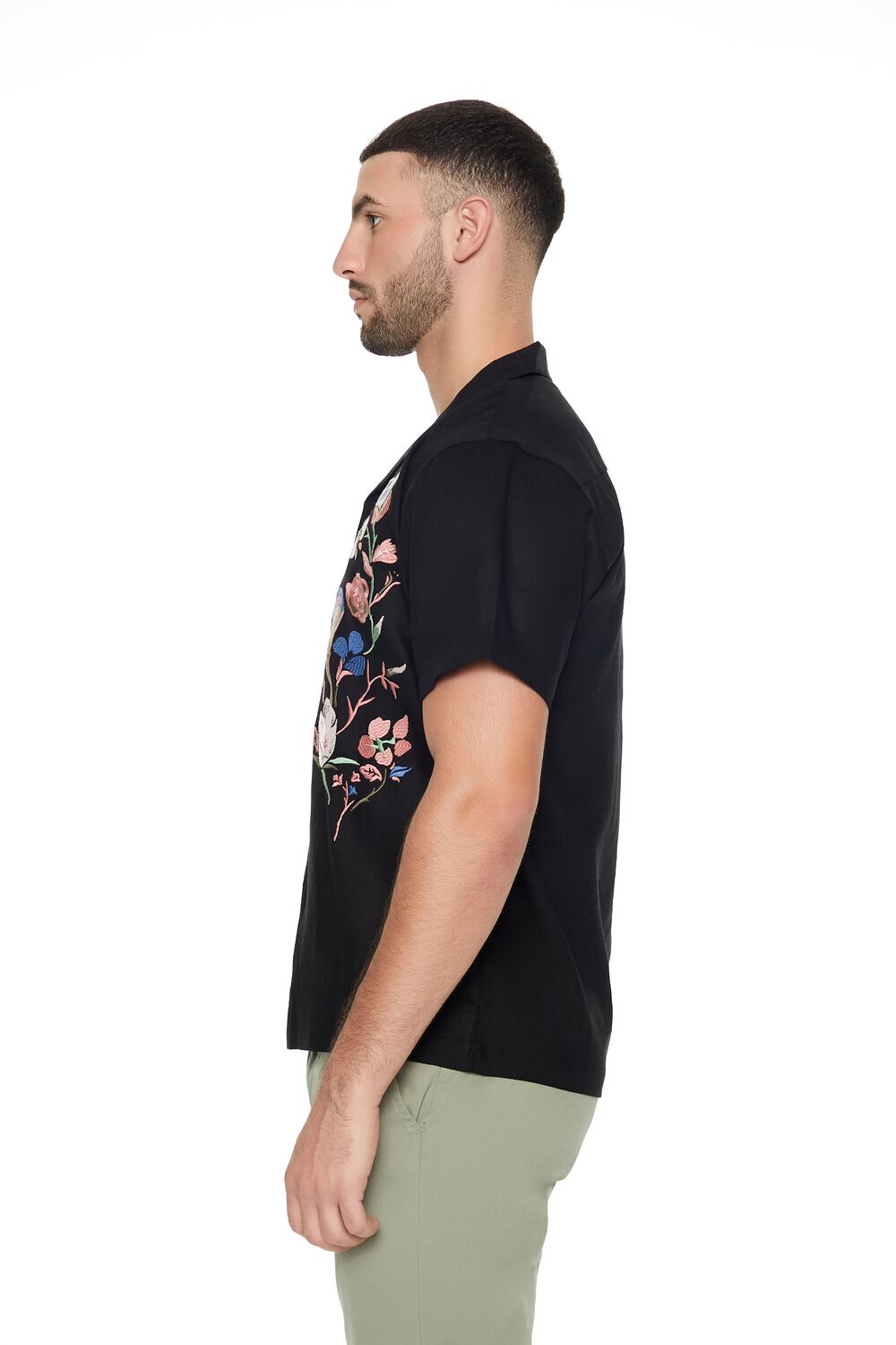  Forever 21 Linen-Blend Embroidered Shirt - black multi - Bonton