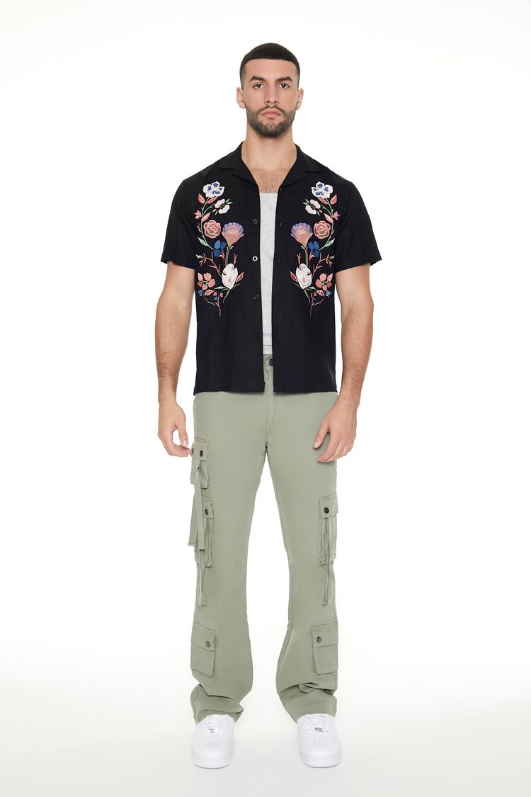  Forever 21 Linen-Blend Embroidered Shirt - black multi - Bonton
