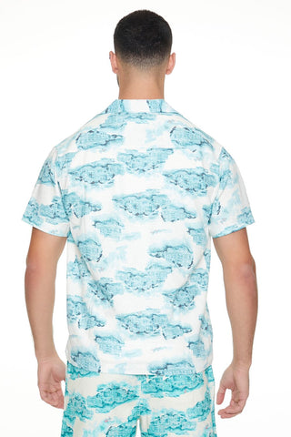 Linen-Blend Cityscape Print Shirt