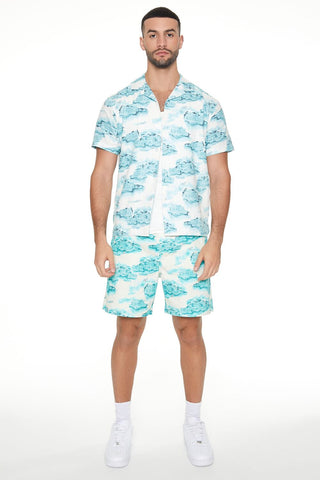 Linen-Blend Cityscape Print Shirt