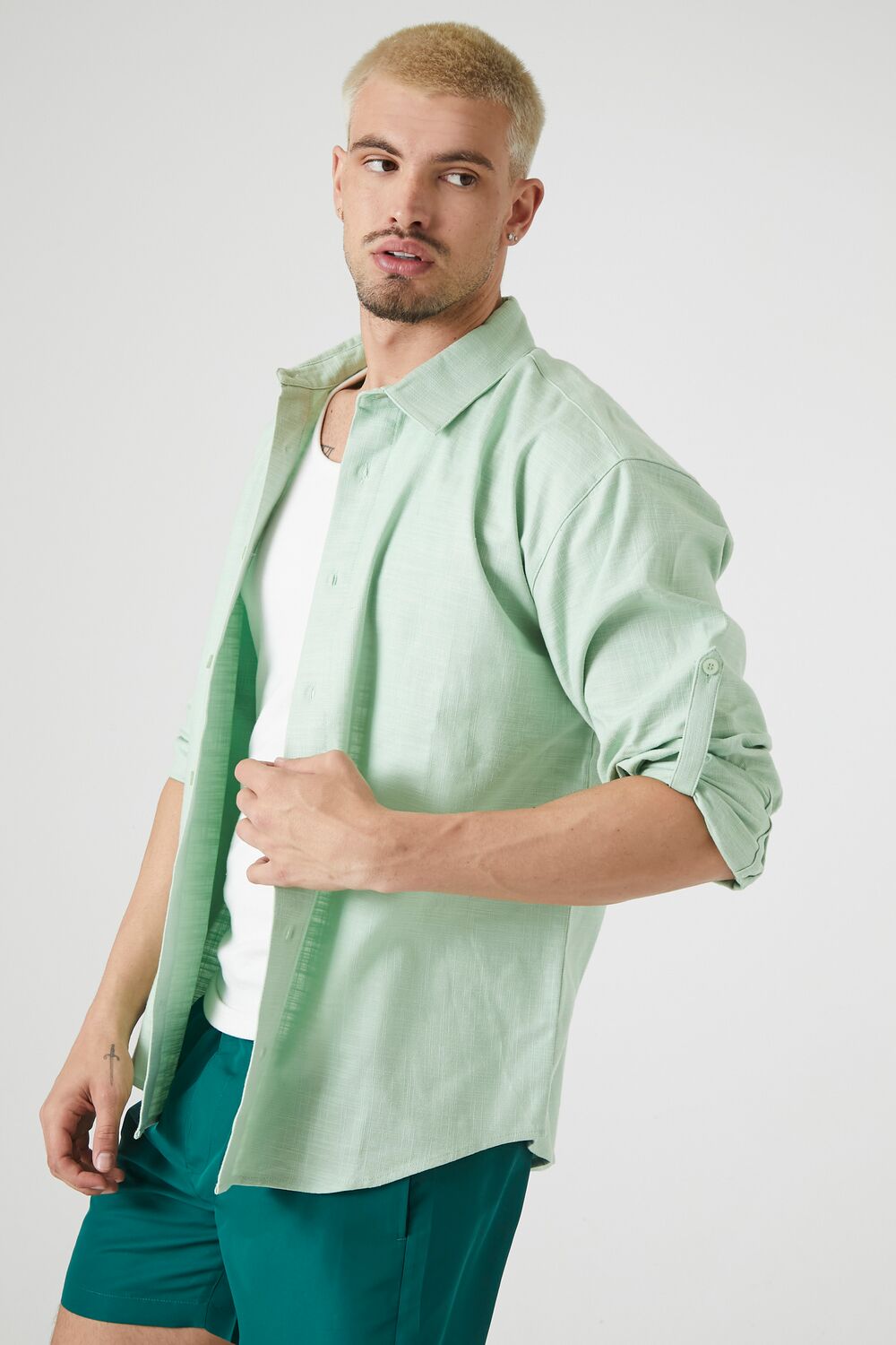  Forever 21 Textured Curved-Hem Shirt - mint - Bonton