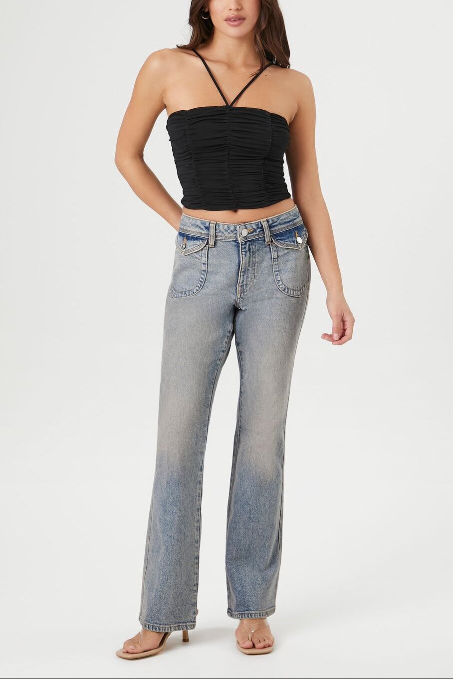  Forever 21 Ruched Mesh Cropped Cami - black - Bonton