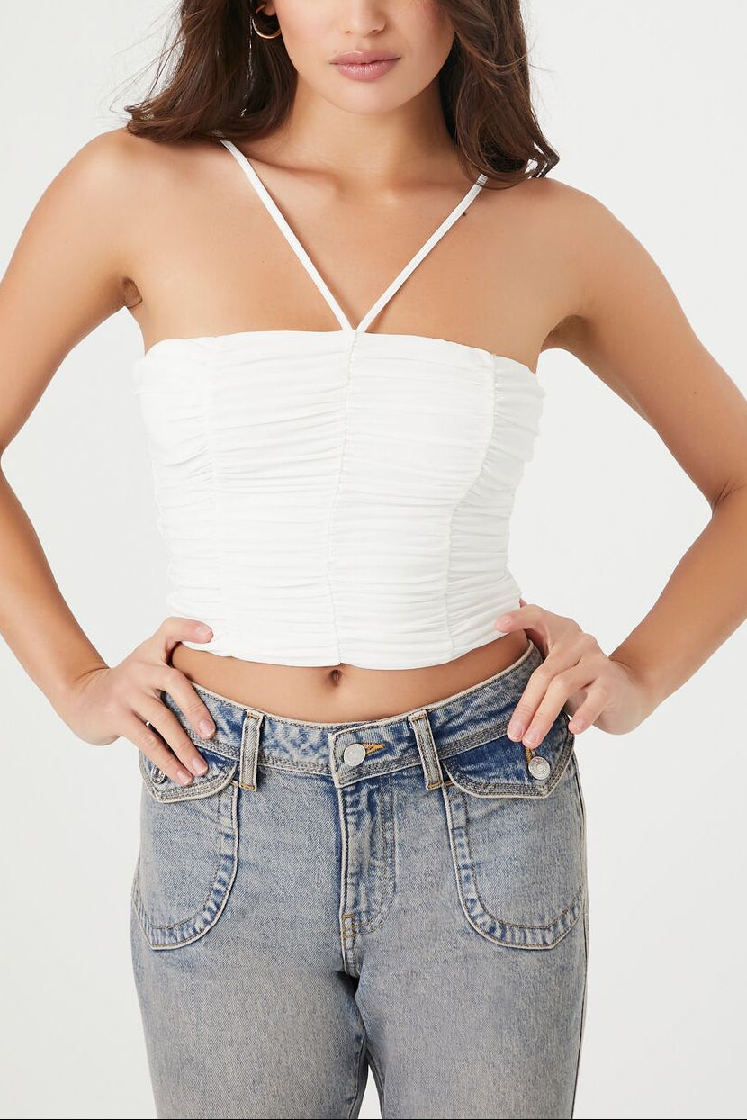 Forever 21 Ruched Mesh Cropped Cami - black - Bonton