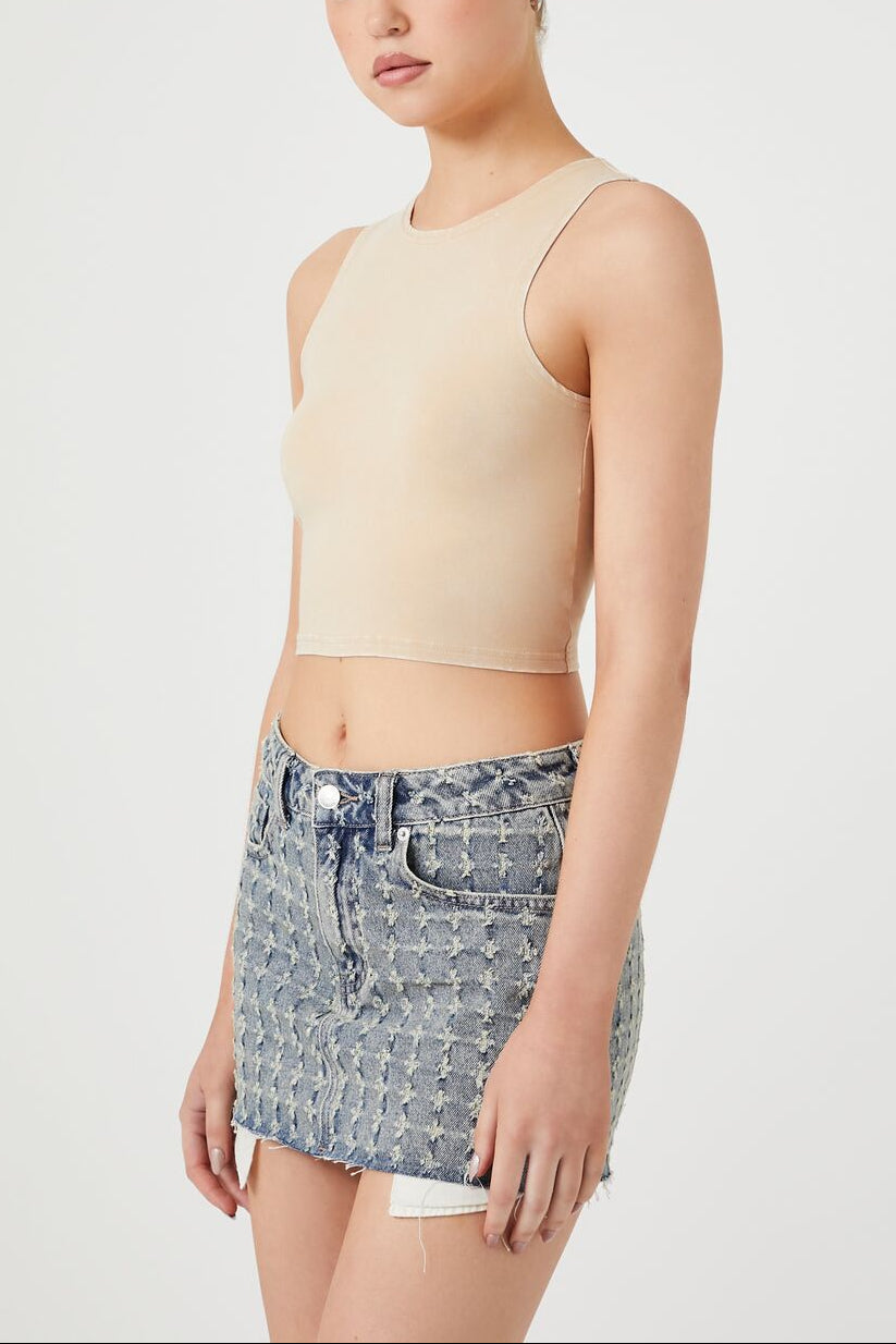  Forever 21 Mineral Wash Crop Top - beige - Bonton