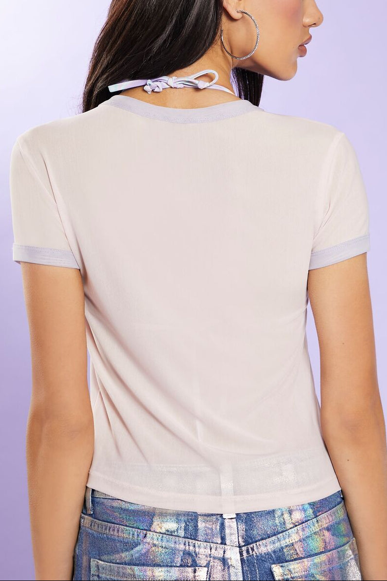 Forever 21 Sea Side Sequin Ringer Tee - pink white - Bonton