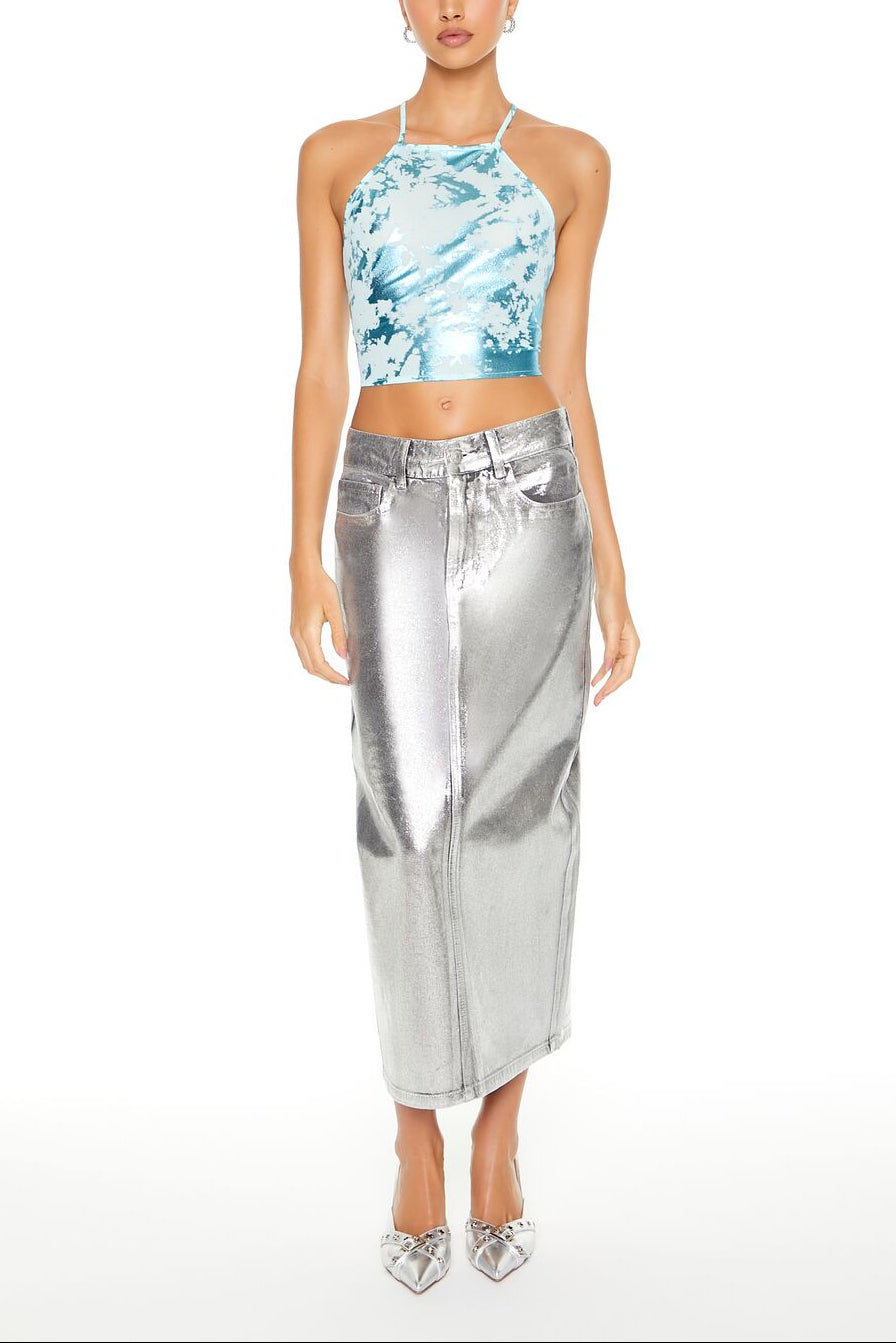  Forever 21 Metallic Burnout Tie-Back Cami - maui blue - Bonton
