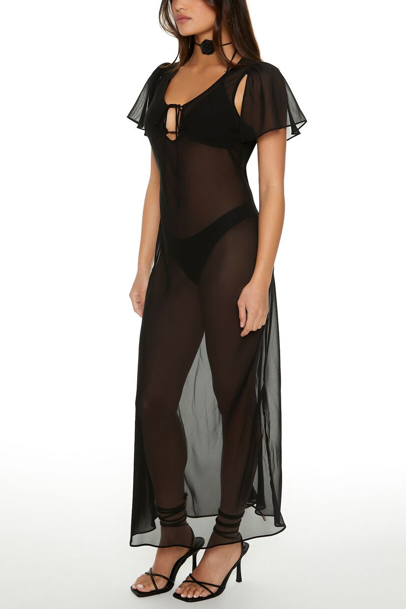  Forever 21 Sheer Chiffon Maxi Dress - black - Bonton