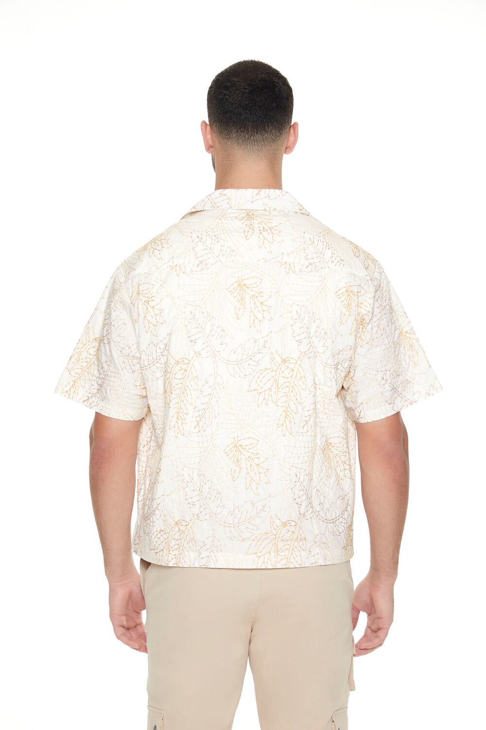  Forever 21 Cropped Embroidered Leaf Print Shirt - cream taupe - Bonton