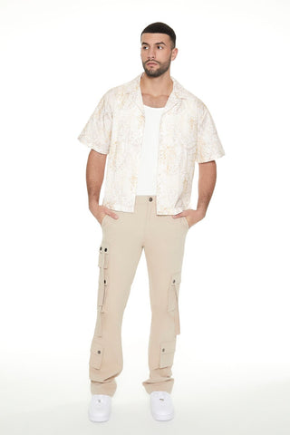 Cropped Embroidered Leaf Print Shirt