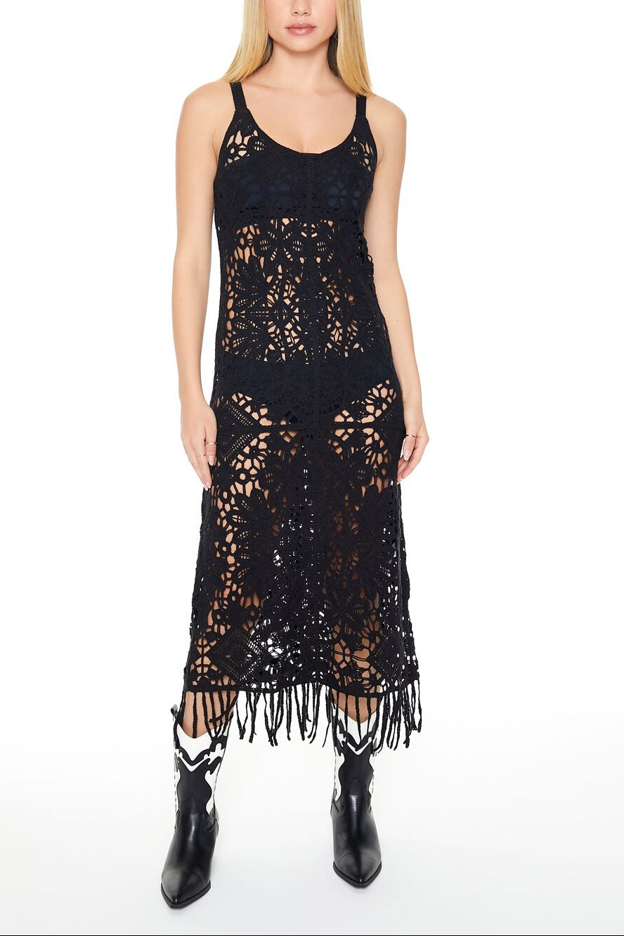  Forever 21 Crochet Fringe Midi Dress - ivory - Bonton