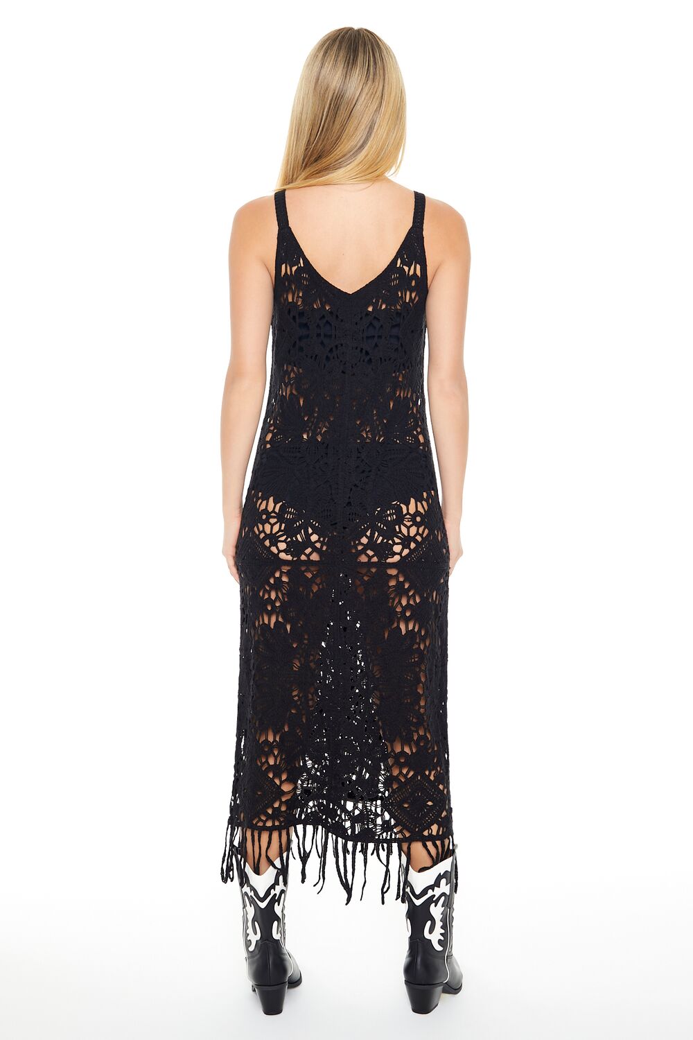  Forever 21 Crochet Fringe Midi Dress - ivory - Bonton