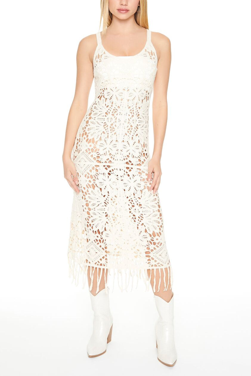  Forever 21 Crochet Fringe Midi Dress - ivory - Bonton