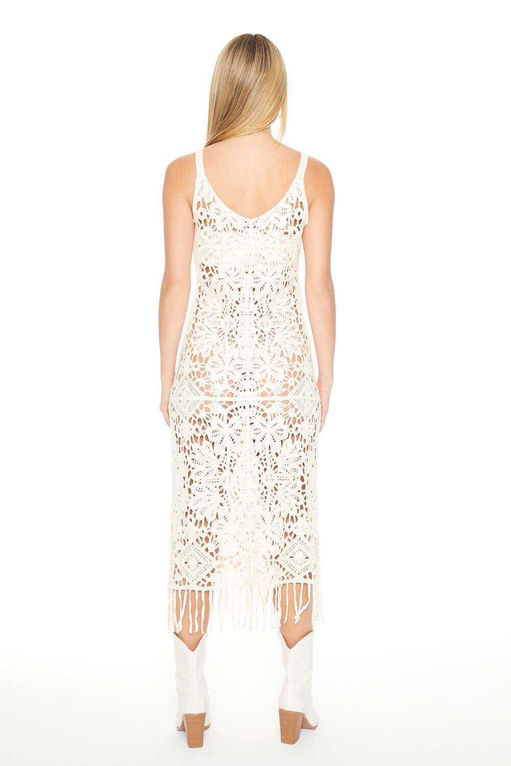  Forever 21 Crochet Fringe Midi Dress - ivory - Bonton